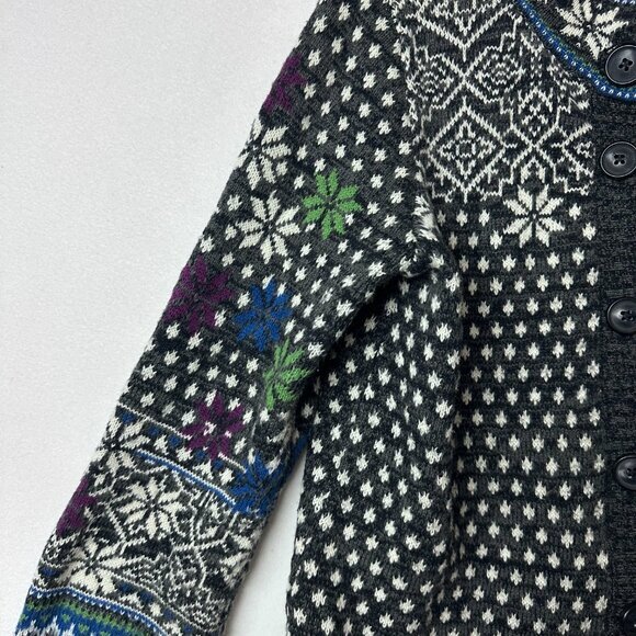 Rosie Neira Anthopologie Cardigan sz M Nordic Fair Isle Winter Snowflake wool bl - Picture 2 of 7